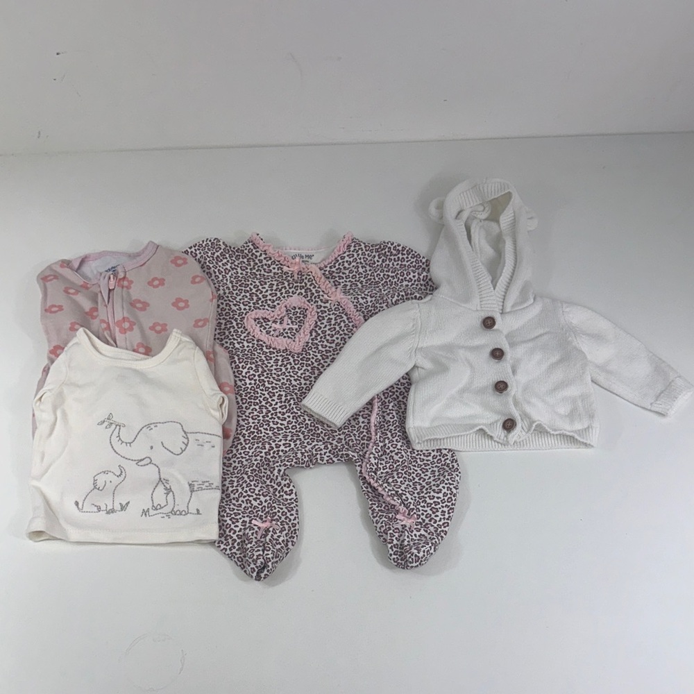 Newborn Girls Clothing Lot of (4) Pieces Swaddle Leopard Print Onesie longsleeve